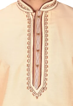 Hand Emroidered Cotton Silk Dhoti Kurta in Light Beige