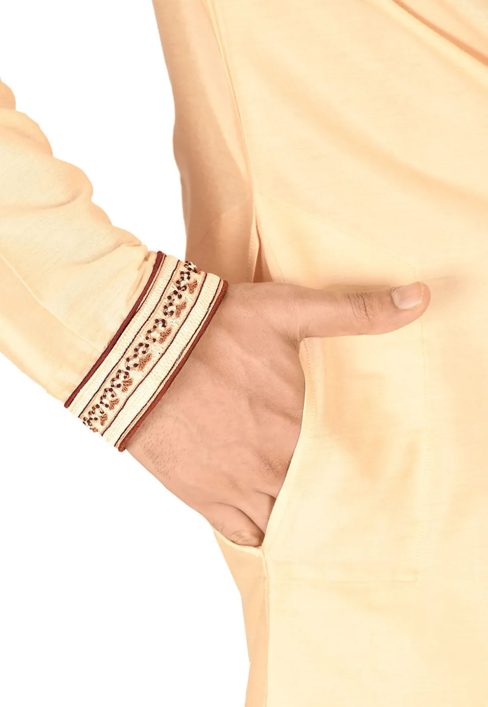 Hand Emroidered Cotton Silk Dhoti Kurta in Light Beige