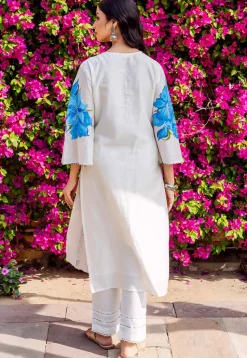 Hand Painted Chanderi Silk Straight Kurta Set in White