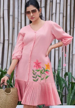 Hand Painted Cotton Dress in Pink
