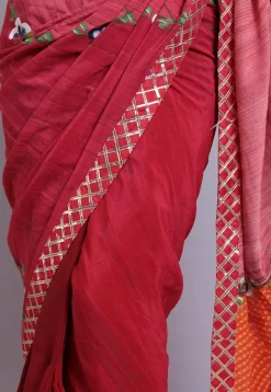 Hand Printed Pure Crepe Saree in Shaded Red