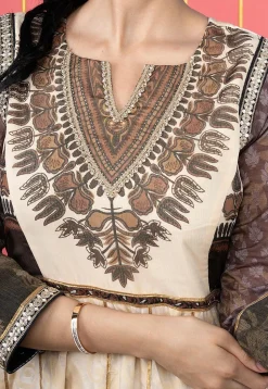 Handloom Art Silk Anarkali Suit in Beige