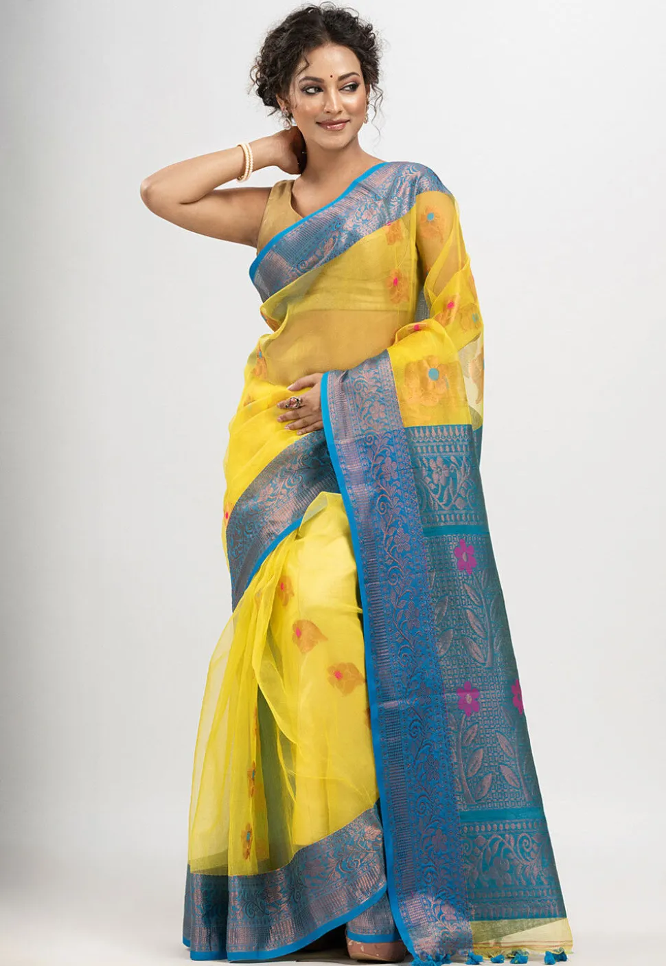Handloom Art Silk Saree in Yellow