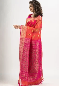 Handloom Art Silk Saree in Coral Red
