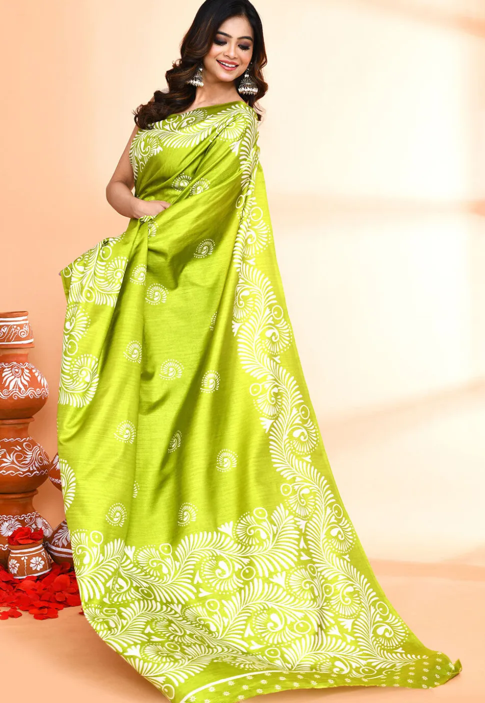 Handloom Art Silk Saree in Green