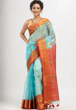 Handloom Art Silk Saree in Sky Blue