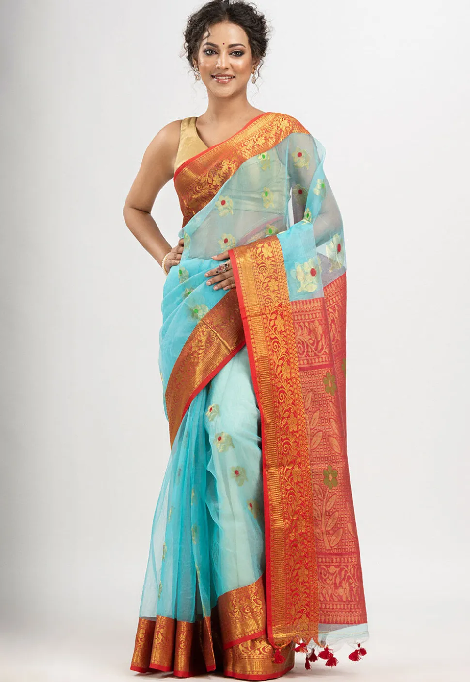 Handloom Art Silk Saree in Sky Blue