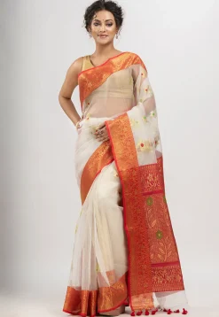 Handloom Art Silk Saree in Off White