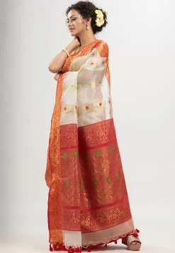 Handloom Art Silk Saree in Off White
