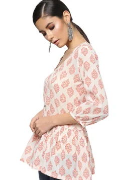 Handloom Block Printed Pure Cotton Tunic in Off White