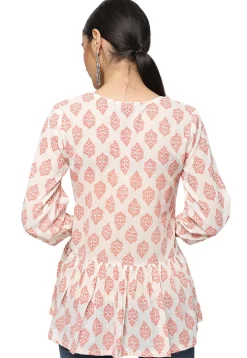 Handloom Block Printed Pure Cotton Tunic in Off White