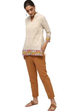 Handloom Block Printed Pure Cotton Tunic in Off White