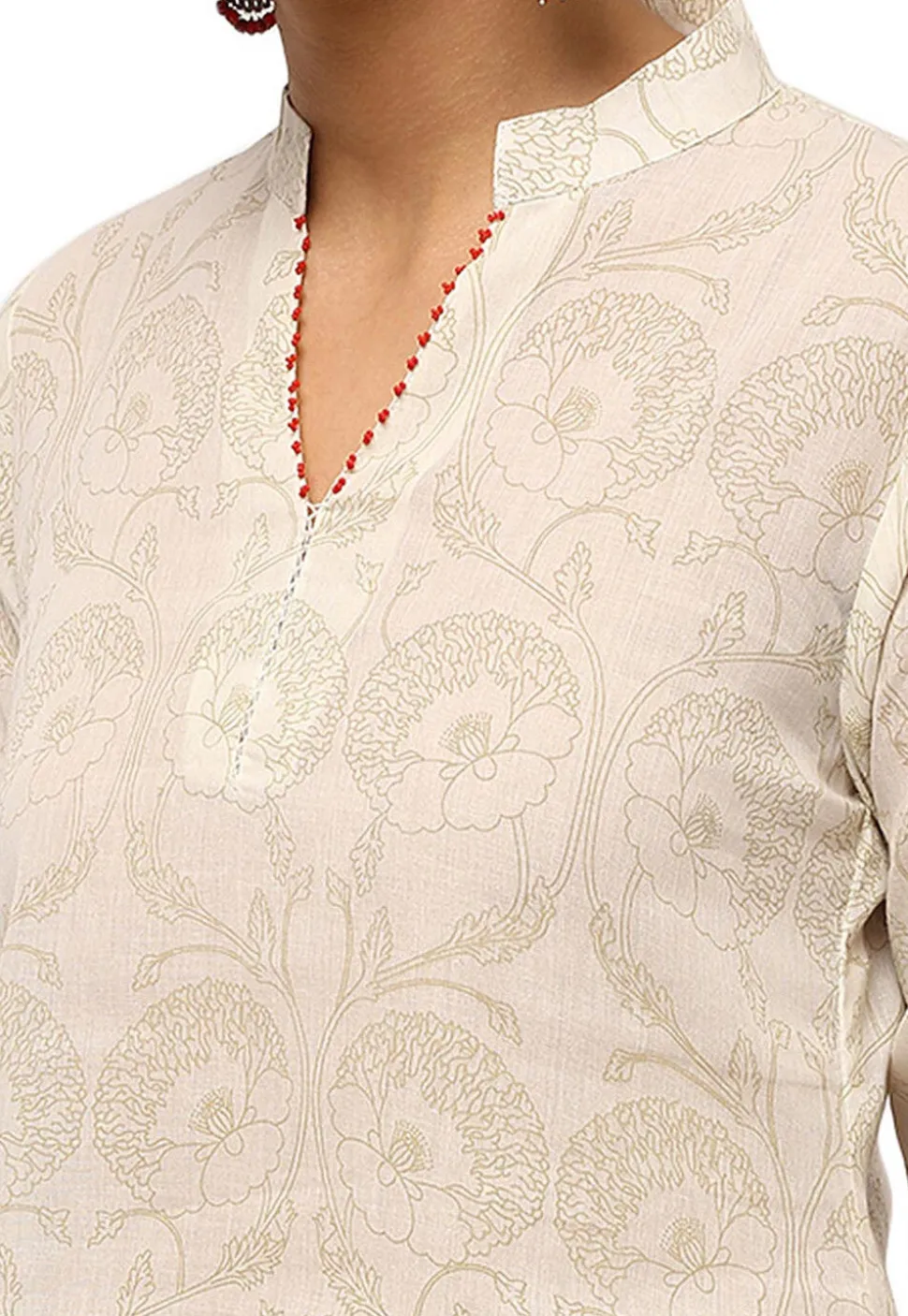 Handloom Block Printed Pure Cotton Tunic in Off White