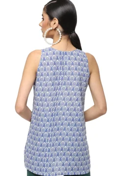 Handloom Block Printed Pure Cotton Tunic in Blue