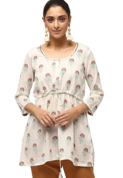 Handloom Block Printed Pure Cotton Tunic in Off White