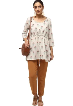 Handloom Block Printed Pure Cotton Tunic in Off White