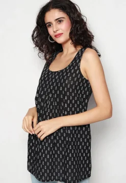 Handloom Block Printed Pure Cotton Tunic in Black