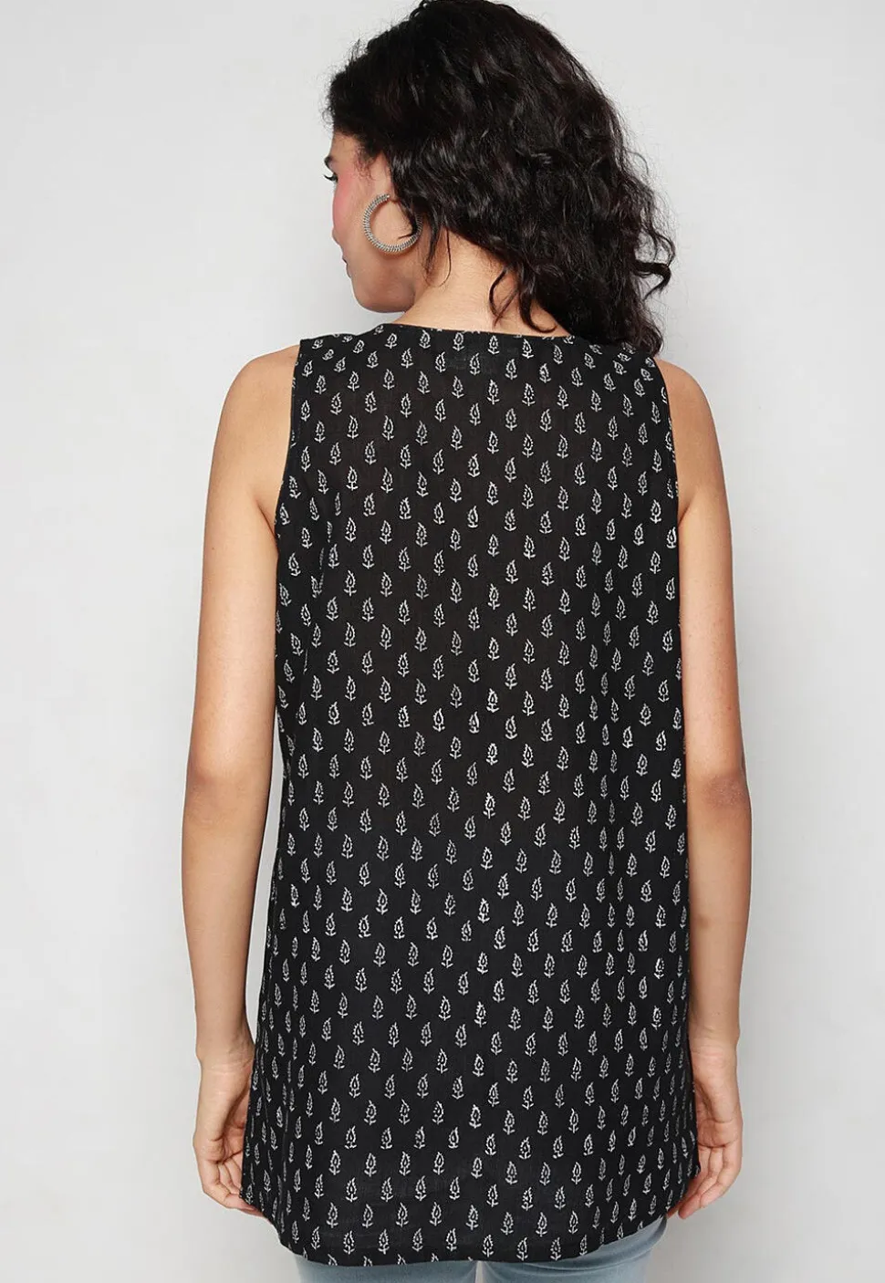 Handloom Block Printed Pure Cotton Tunic in Black