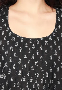 Handloom Block Printed Pure Cotton Tunic in Black