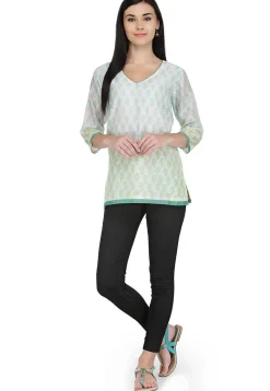 Handloom Block Printed Pure Chanderi Kurti in White