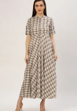 Handloom Cotton Flared Shirt Style Kurta in Brown