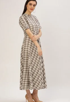 Handloom Cotton Flared Shirt Style Kurta in Brown