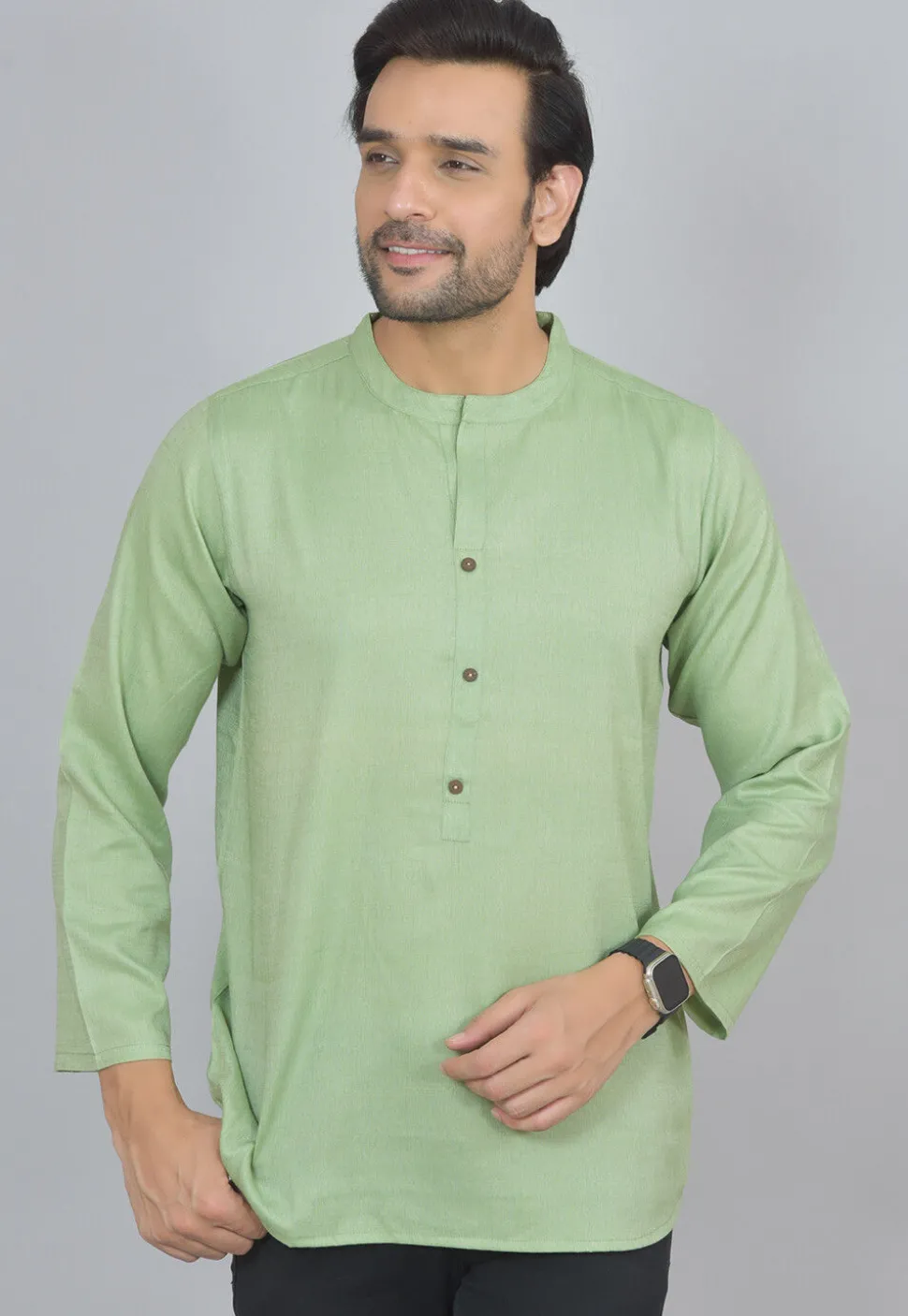 Handloom Cotton Kurta in Light Green