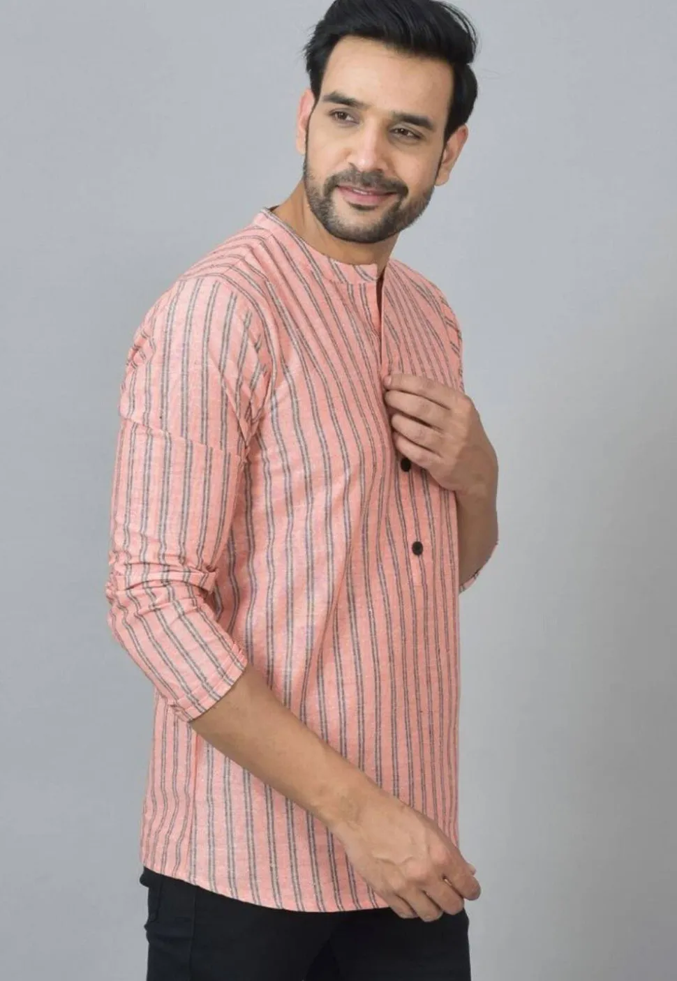 Handloom Cotton Kurta in Peach
