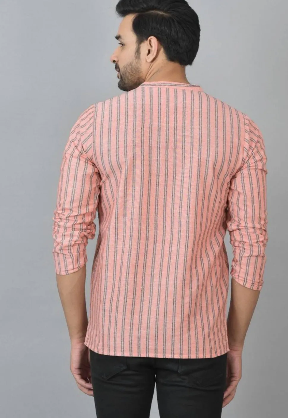 Handloom Cotton Kurta in Peach