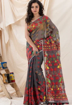 Handloom Cotton Saree in Dark Grey