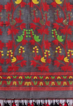 Handloom Cotton Saree in Dark Grey
