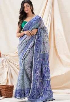 Handloom Cotton Saree in Light Grey