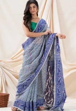Handloom Cotton Saree in Light Grey