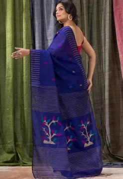 Handloom Cotton Saree in Dark Blue