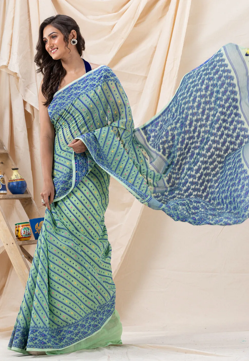 Handloom Cotton Saree in Pastel Green