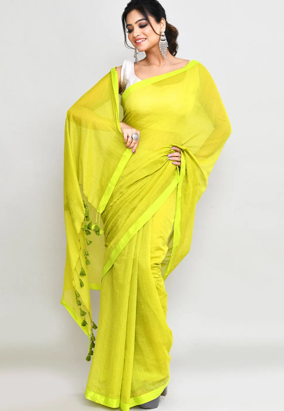 Handloom Cotton Saree in Light Green