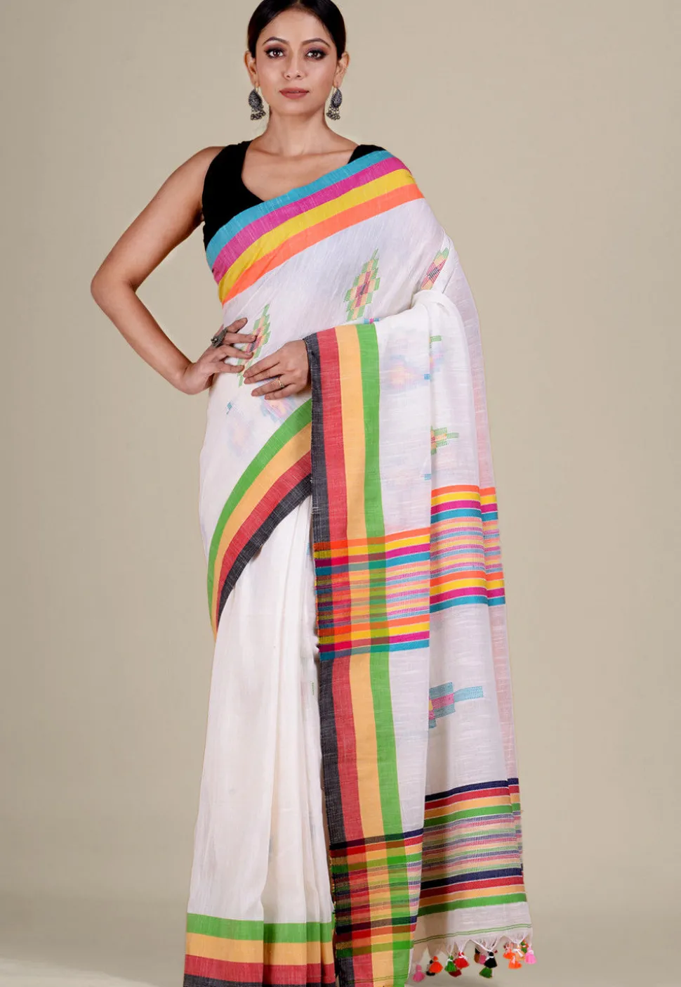 Handloom Cotton Saree in White