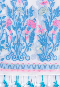 Handloom Cotton Saree in White and Blue