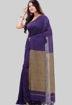 Handloom Cotton Saree in Dark Purple