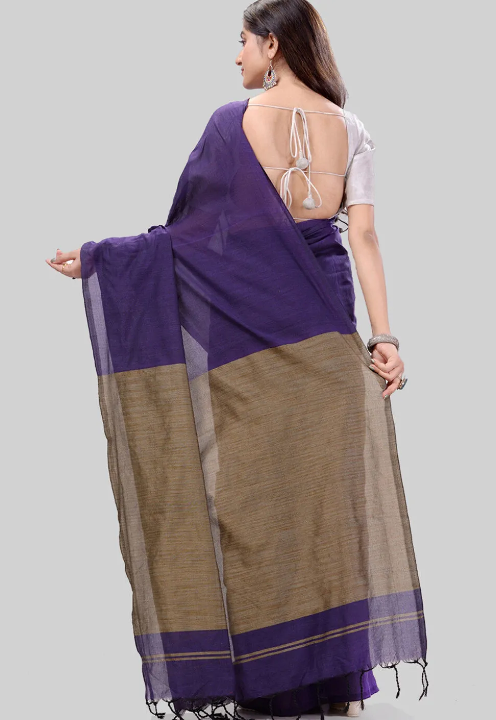 Handloom Cotton Saree in Dark Purple