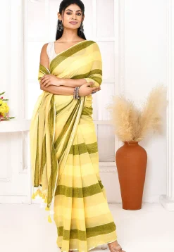 Handloom Cotton Saree in Yellow and Green