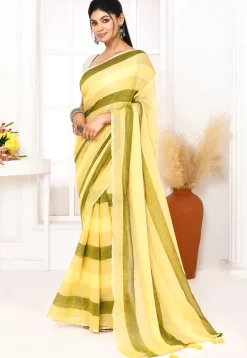 Handloom Cotton Saree in Yellow and Green