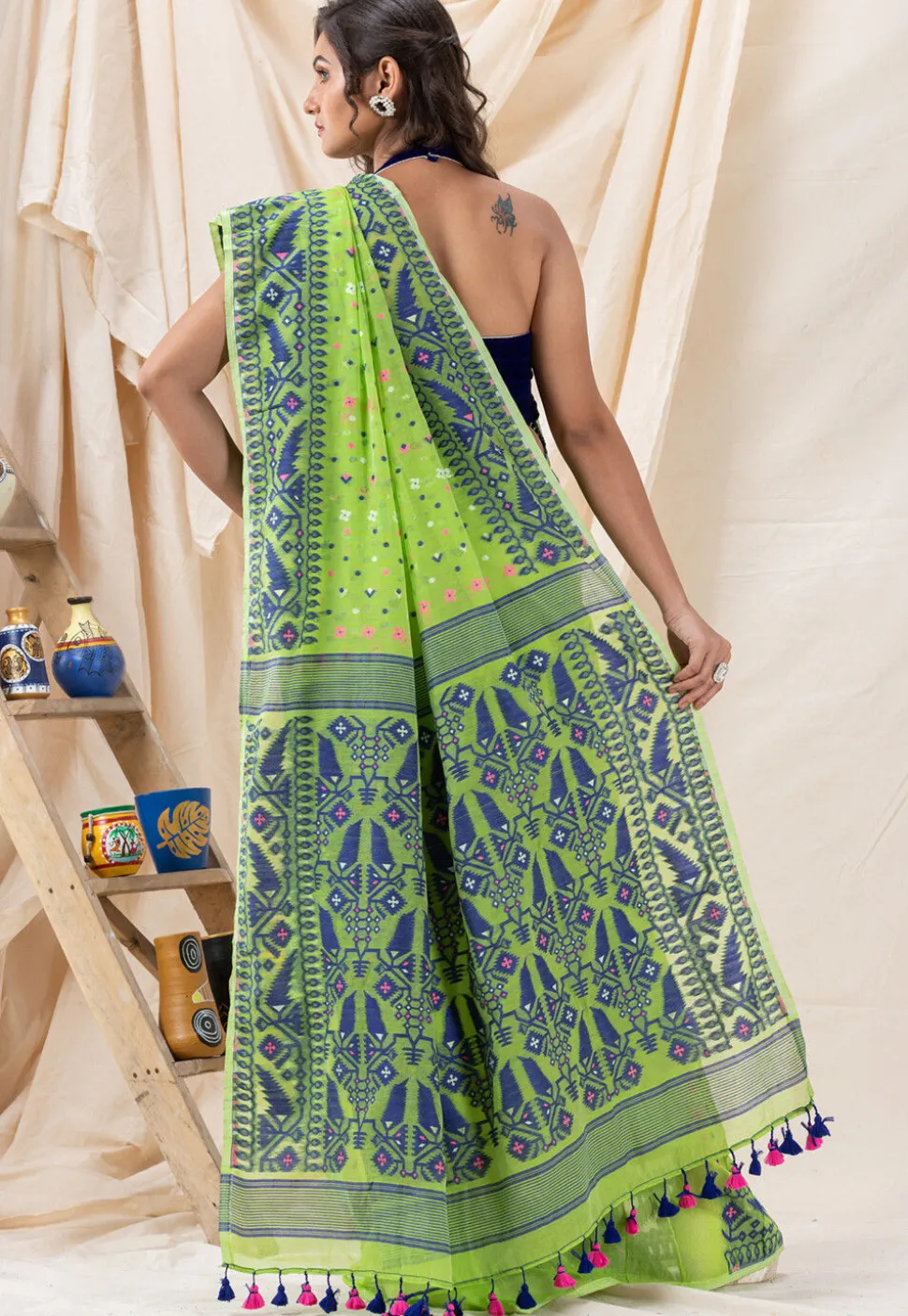 Handloom Cotton Saree in Light Green