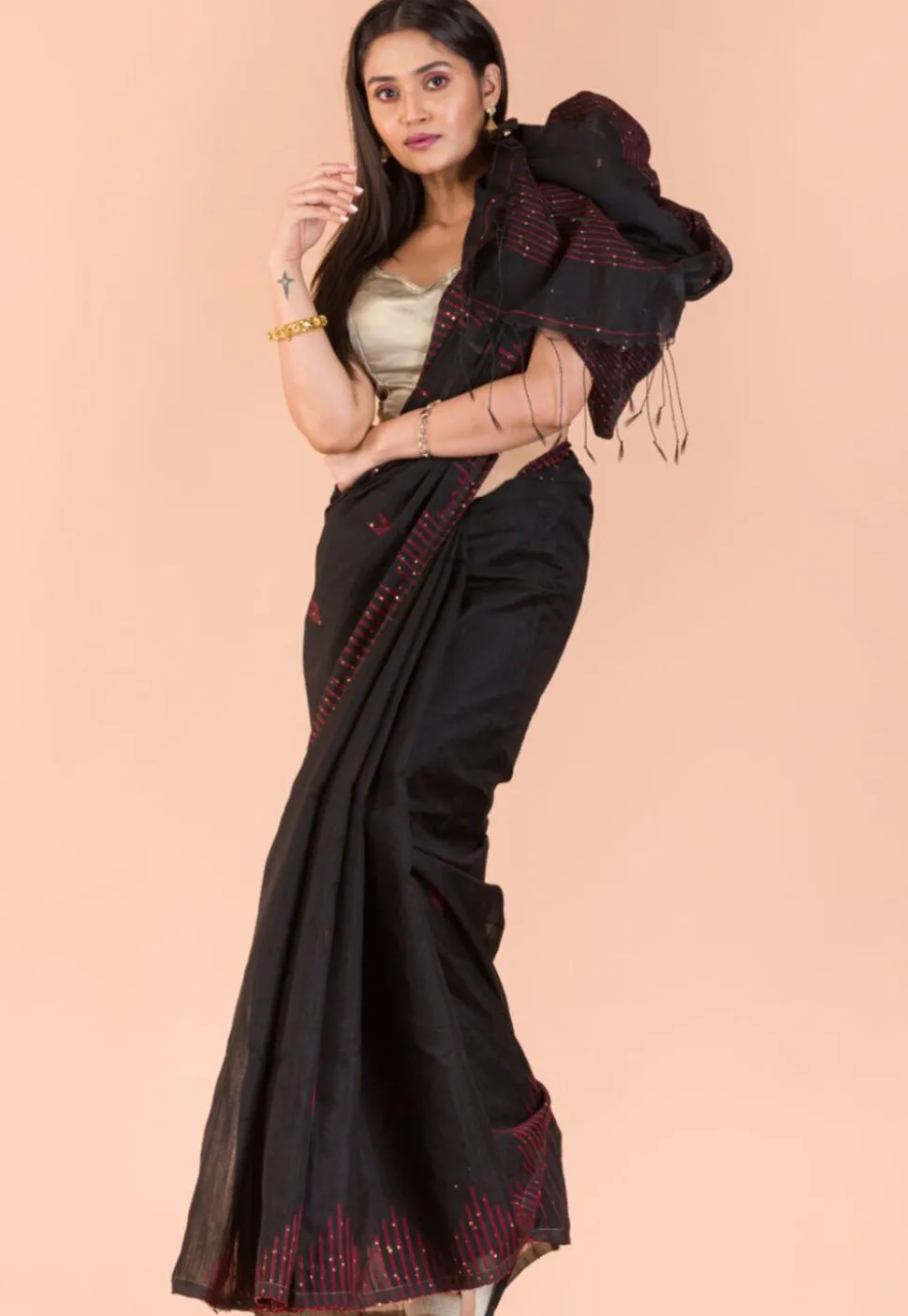 Handloom Cotton Saree in Black