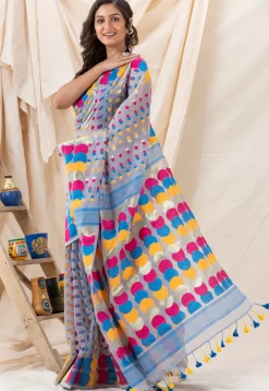 Handloom Cotton Saree in Light Grey