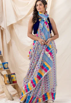 Handloom Cotton Saree in Light Grey