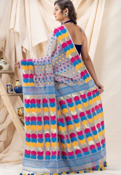 Handloom Cotton Saree in Light Grey
