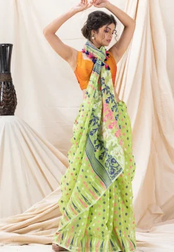 Handloom Cotton Saree in Light Green