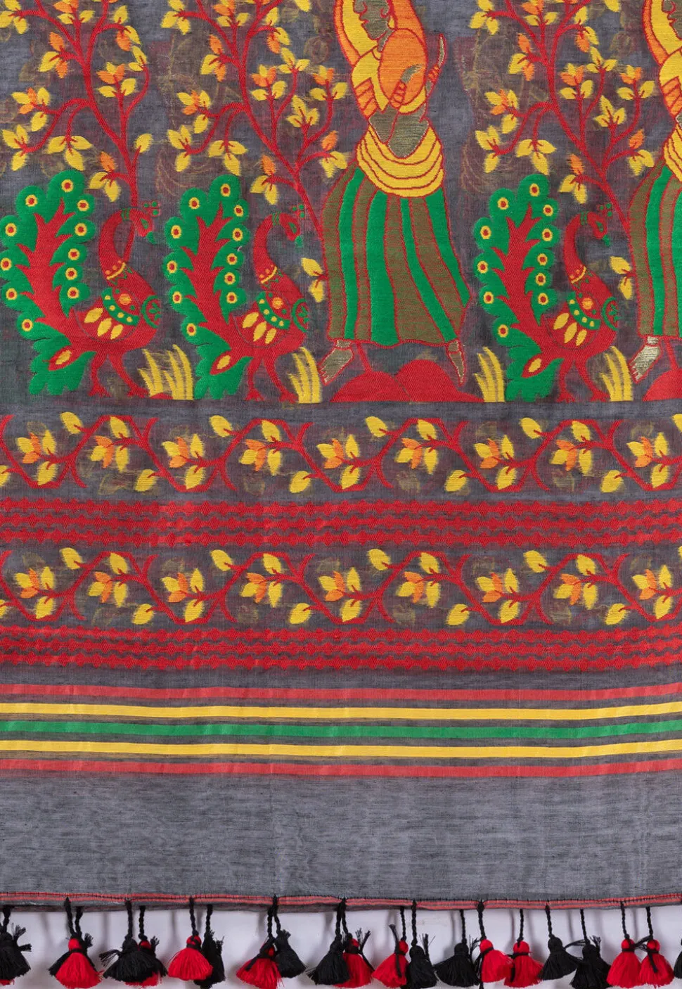 Handloom Cotton Saree in Dark Grey