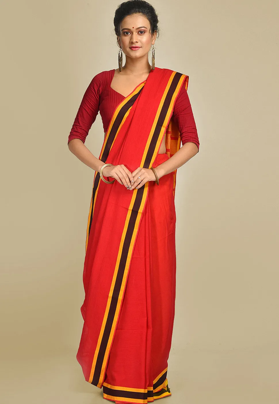 Handloom Cotton Saree in Red